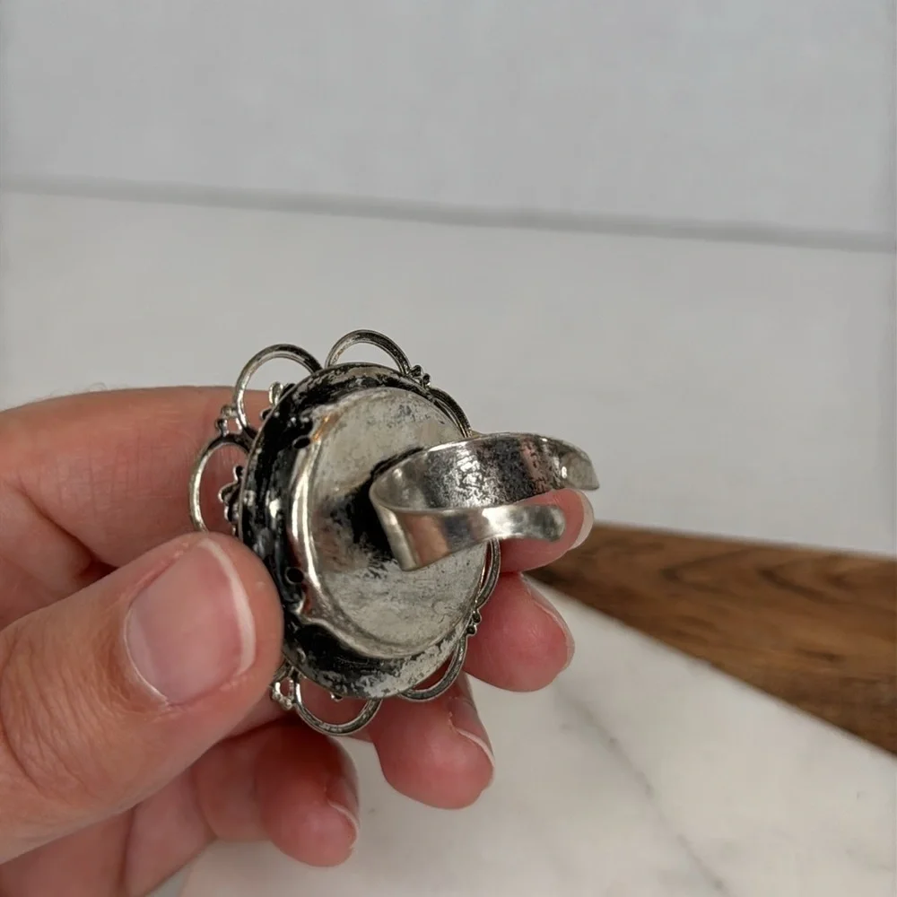 Vintage Intricate Silver Filigree Adjustable Ring lot D16
